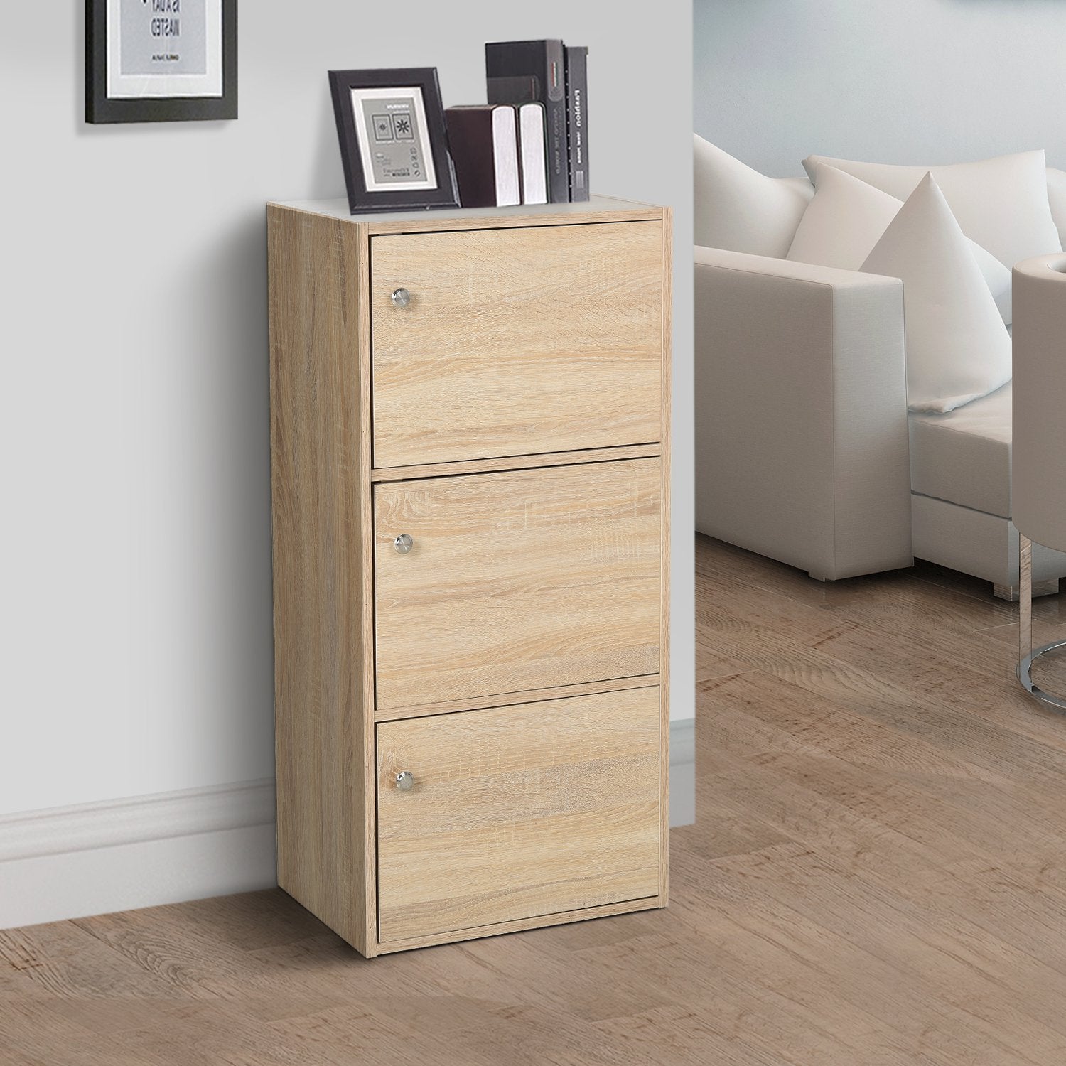 EasyComfort Mobiletto Multiuso with 3 Ripiani in Legno e 3 Ante per Casa o Ufficio 48 x 34 x 100cm
