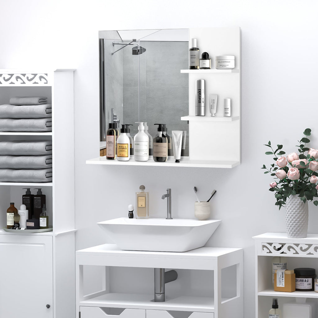 Easycomfort Mobiletto Pensile Bagno 60 x 10 x 48cm, with Specchio e 3 Ripiani, Armadietto wall-mounted in MDF white