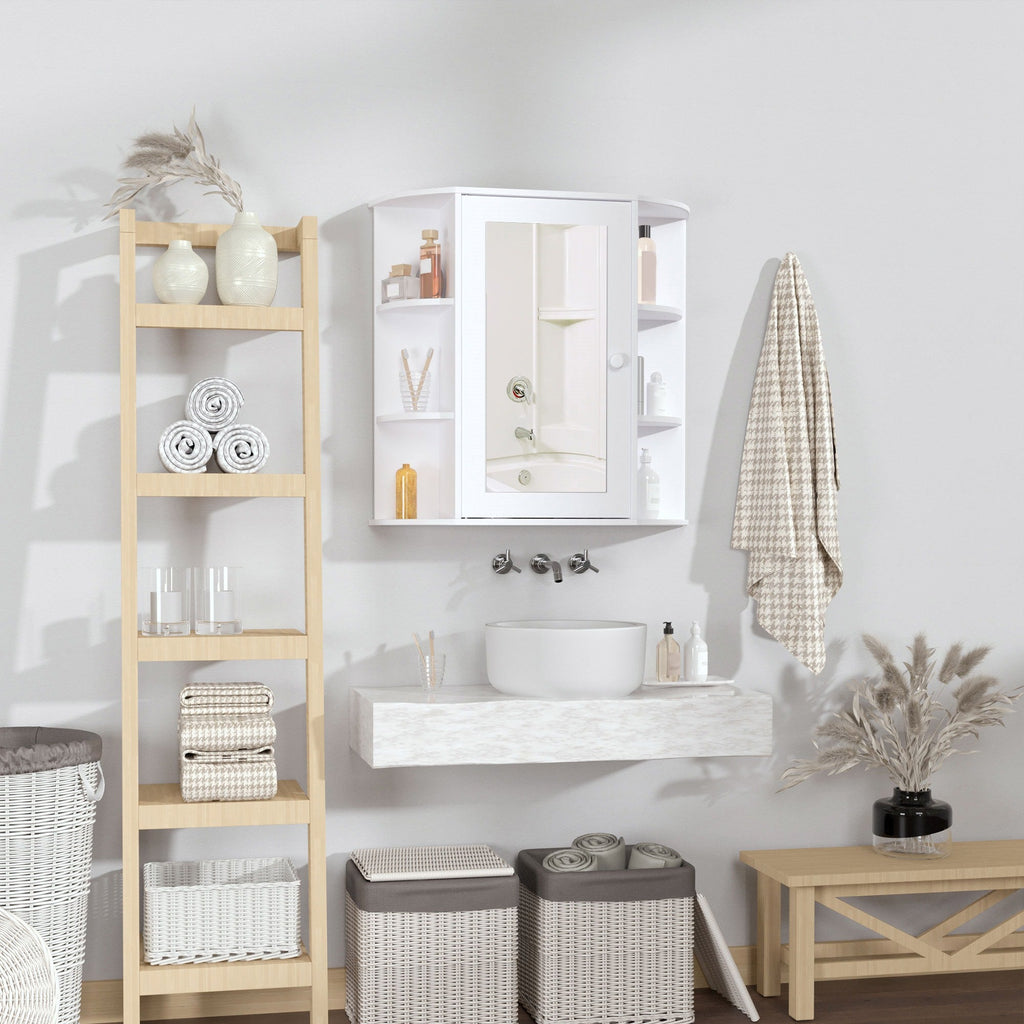 EasyComfort Mobiletto Pensile da Bagno, Armadietto Bagno with Specchio, Anta Centrale e Mensole in Legno white (60 x 17 x 63 cm)