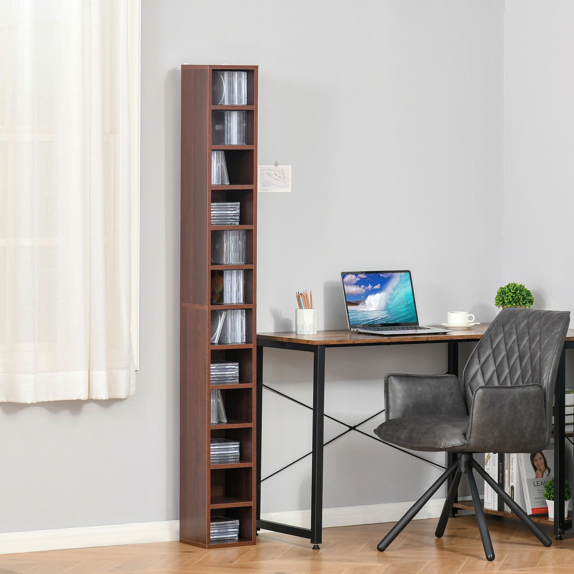 EasyComfort Mobiletto porta CD da Parete with Mensole semplice elegante funzionale in Legno mobile marrone 21 x 20 x 175cm