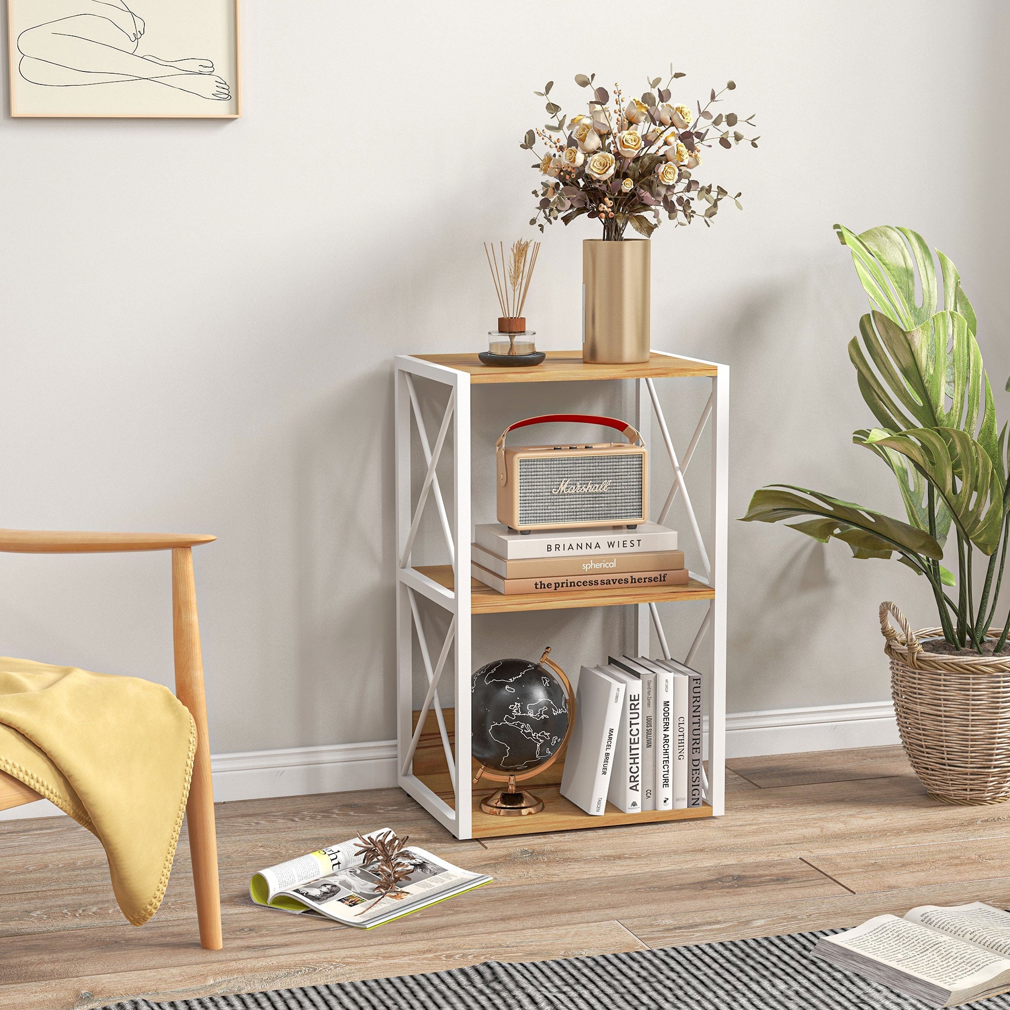 Easycomfort Mobiletto Scaffale per Soggiorno Cucina, Bagno 3 Ripiani Salvaspazio Legno 40x35x72.5cm