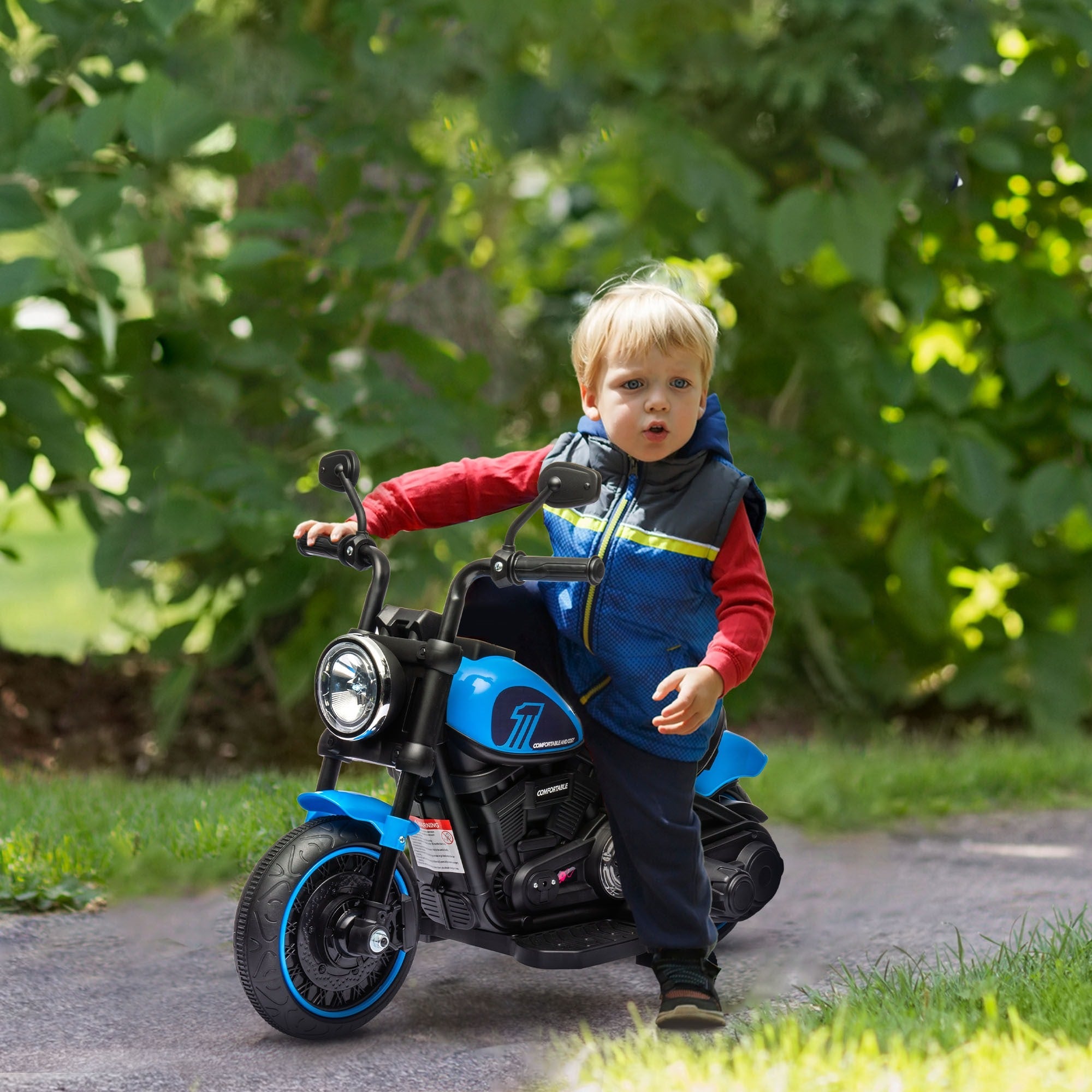 Easycomfort Moto Elettrica per Bambini 18-36 Mesi in PP e Metallo with Rotelle e Fanale, 76x42x57 cm, Blu e black