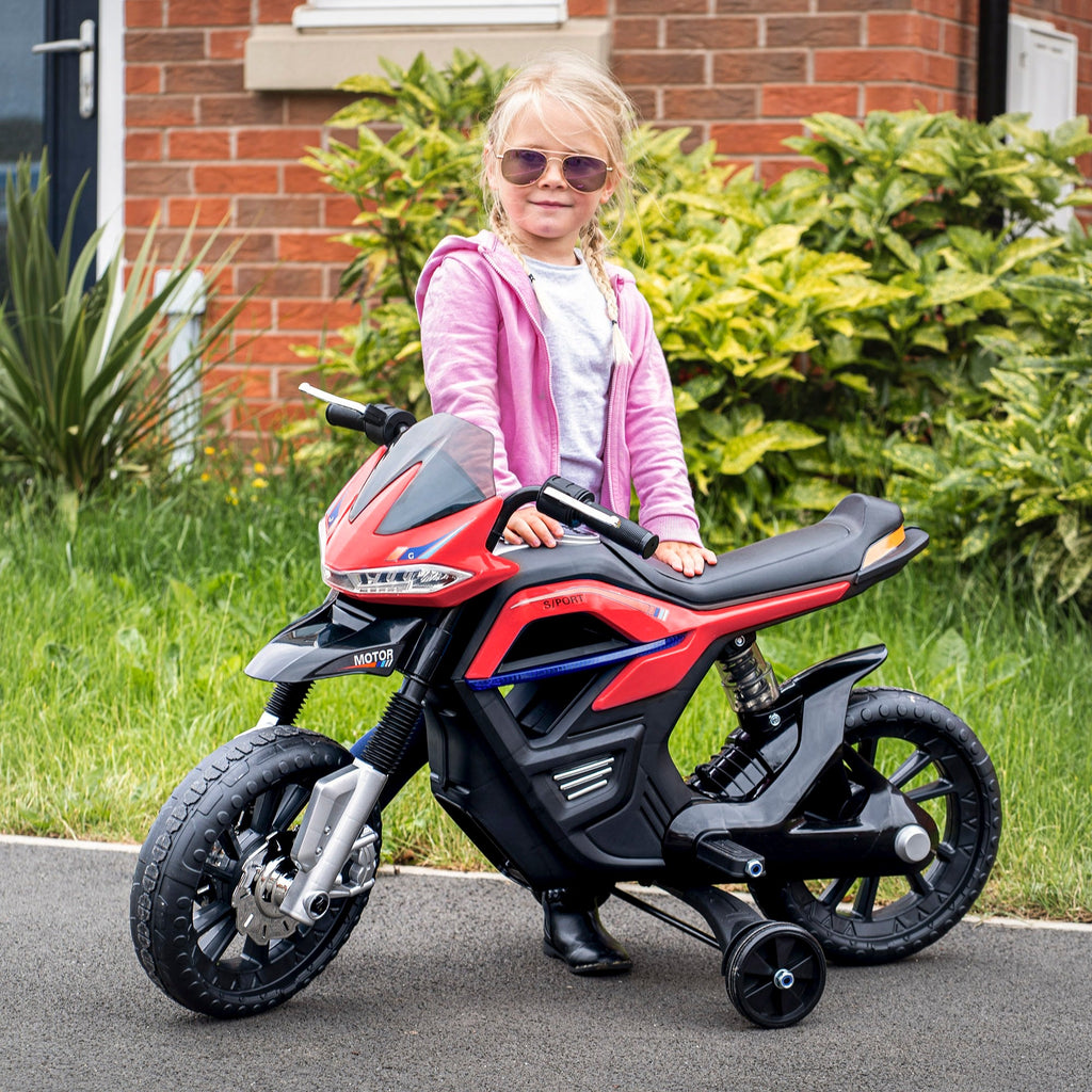 Easycomfort Moto Elettrica per Bambini da 6V with Rotelle, Fari e Musica, in PP e Metallo, 105x52.3x62.3 cm, Rosso