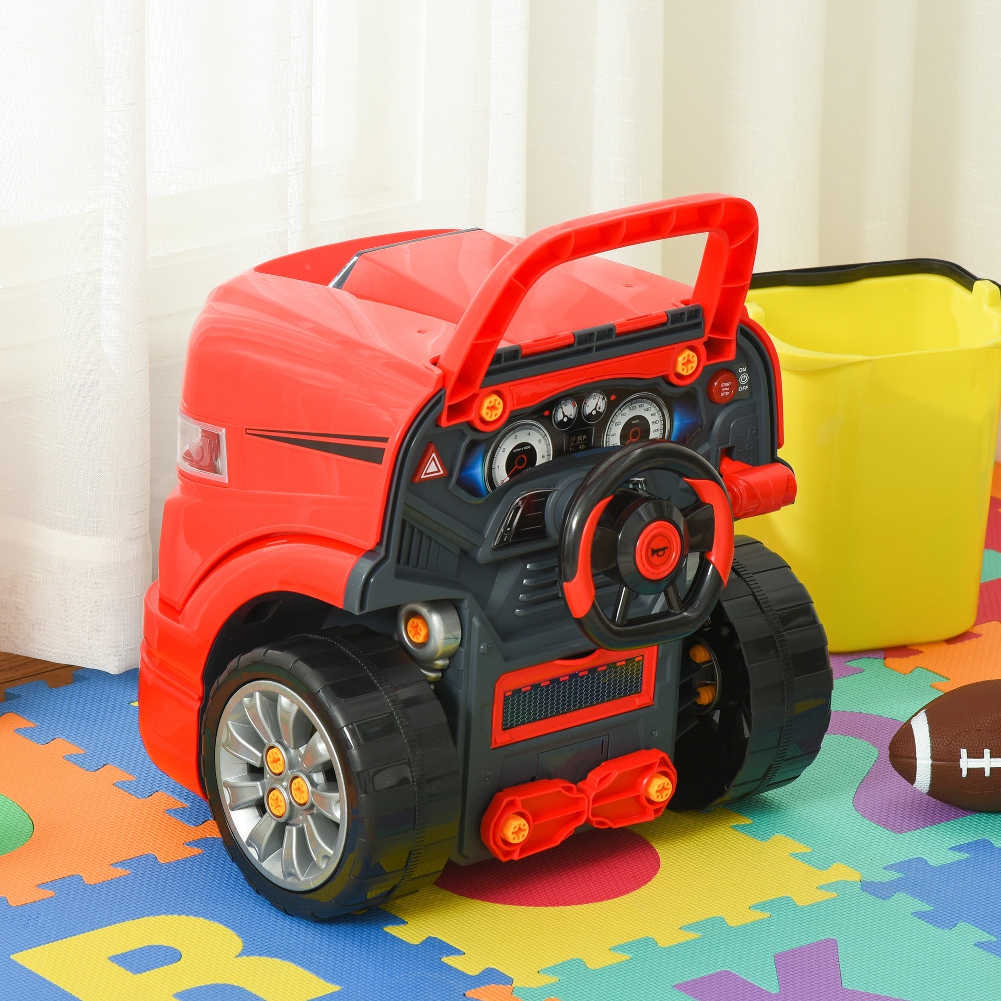 Easycomfort Officina Camion Giocattolo with Motore e 61 Accessori per Bambini 3-5 Anni, Ruote e Maniglia, 40x39x47cm, Rosso