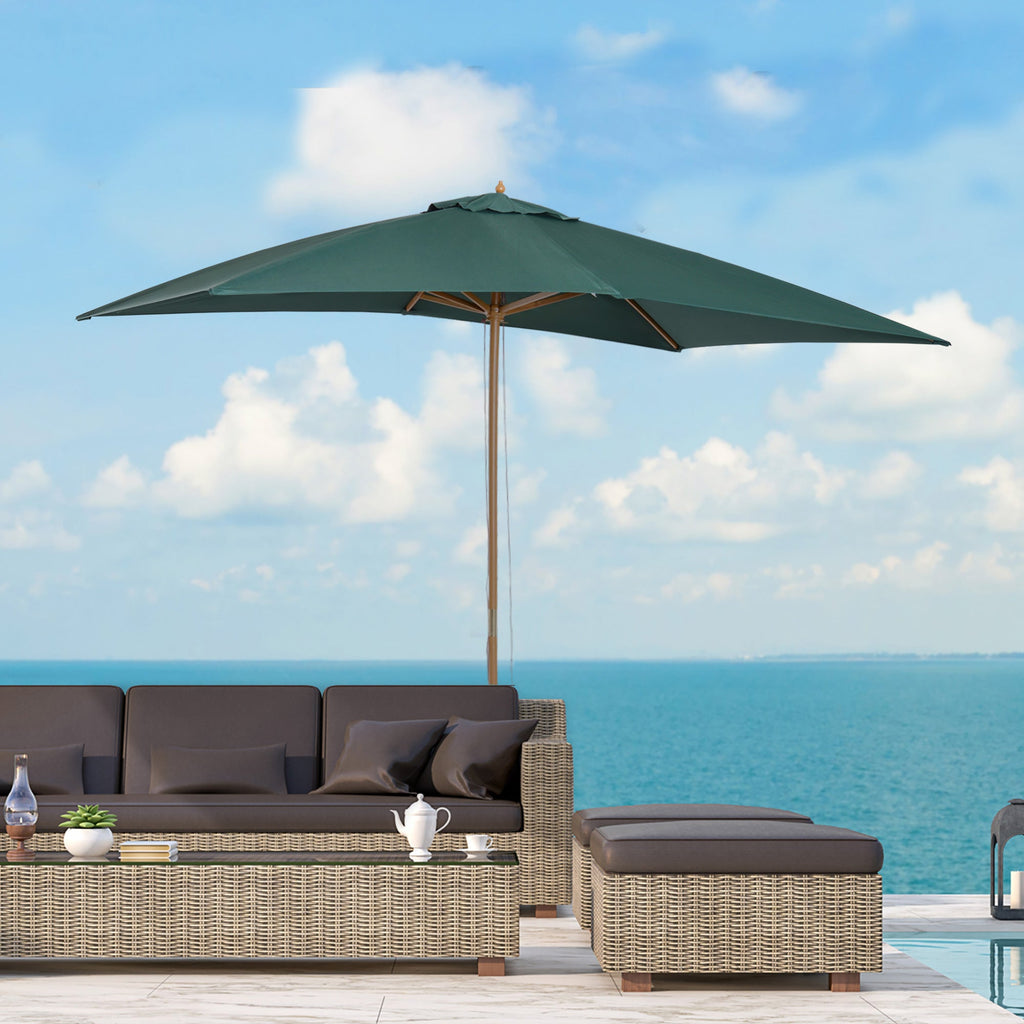 EASYCOMFORT 2x3 m Garden Umbrella in Lacquered Wood and Bamboo with Removable Cover, Dark Green