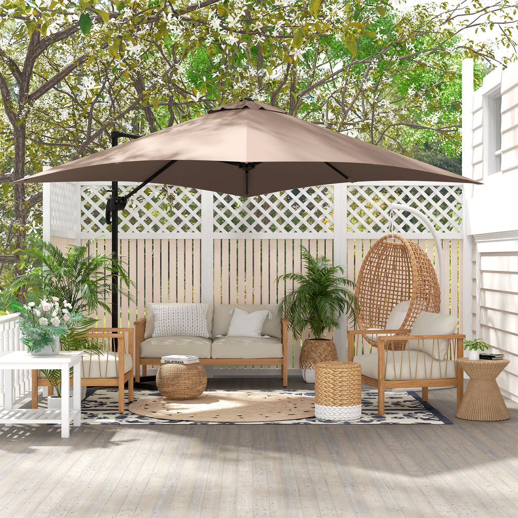 EasyComfort Parasol 3x3 m zijarm met 8 baleinen, pedaal en handwiel, khaki