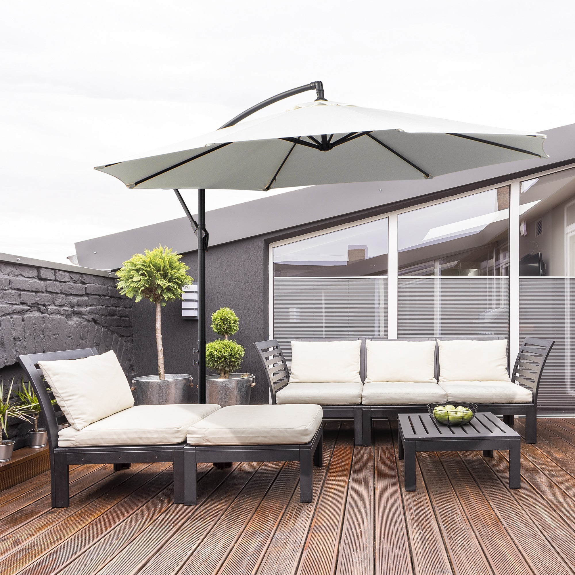 EASYCOMFORT Outdoor Umbrella 3x2.5 m with Crank, in Steel and Anti-UV Polyester, Cream