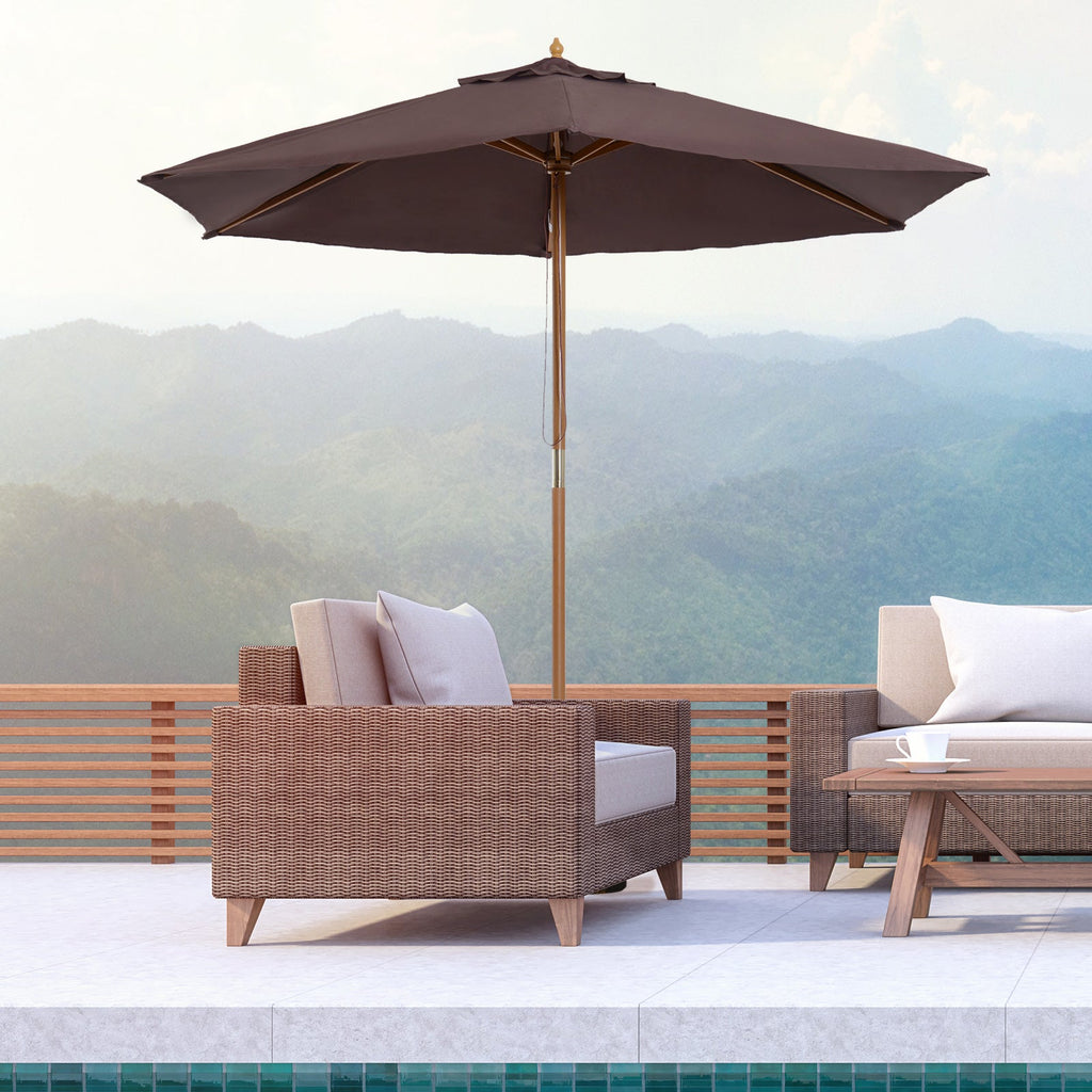 EASYCOMFORT Garden Umbrella 2.5x2.3 m 6 Ribs with Crank, in Wood and Polyester, Brown