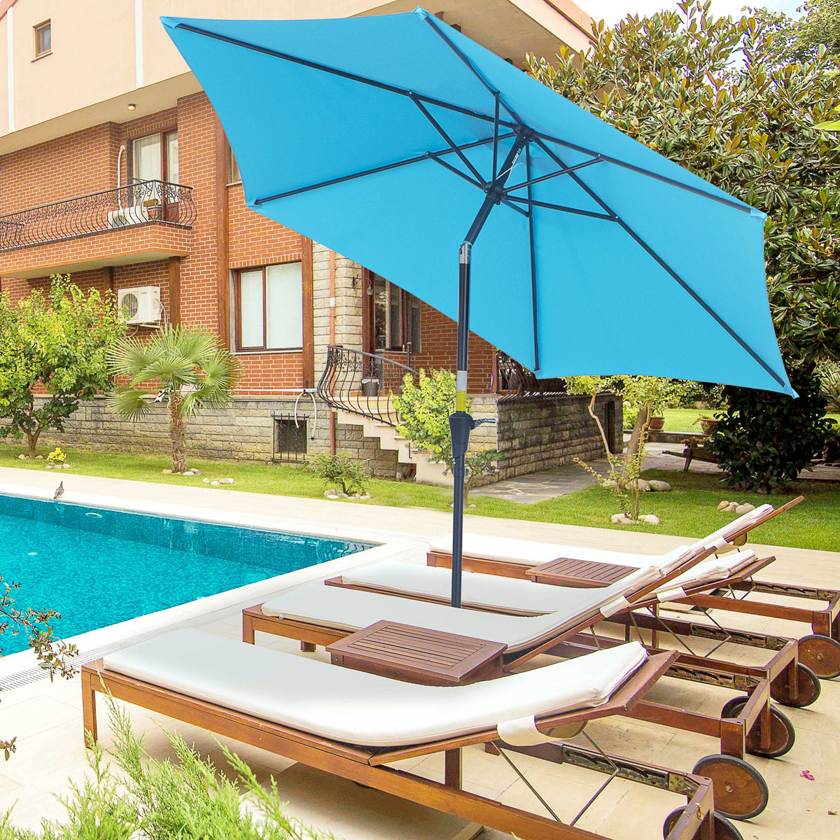 EasyComfort Tuinparasol Ø270 cm met slinger en kantelkop, blauw