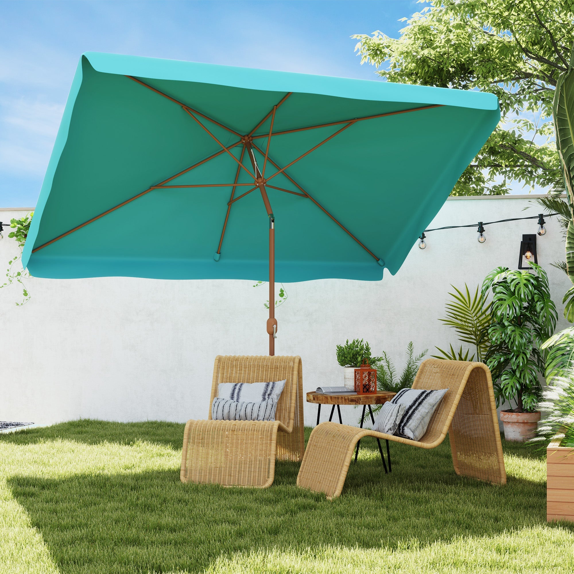 EasyComfort Ombrellone da Giardino 2x3 m with Apertura a Manovella, Inclinabile e Anti UV 50+, Turchese