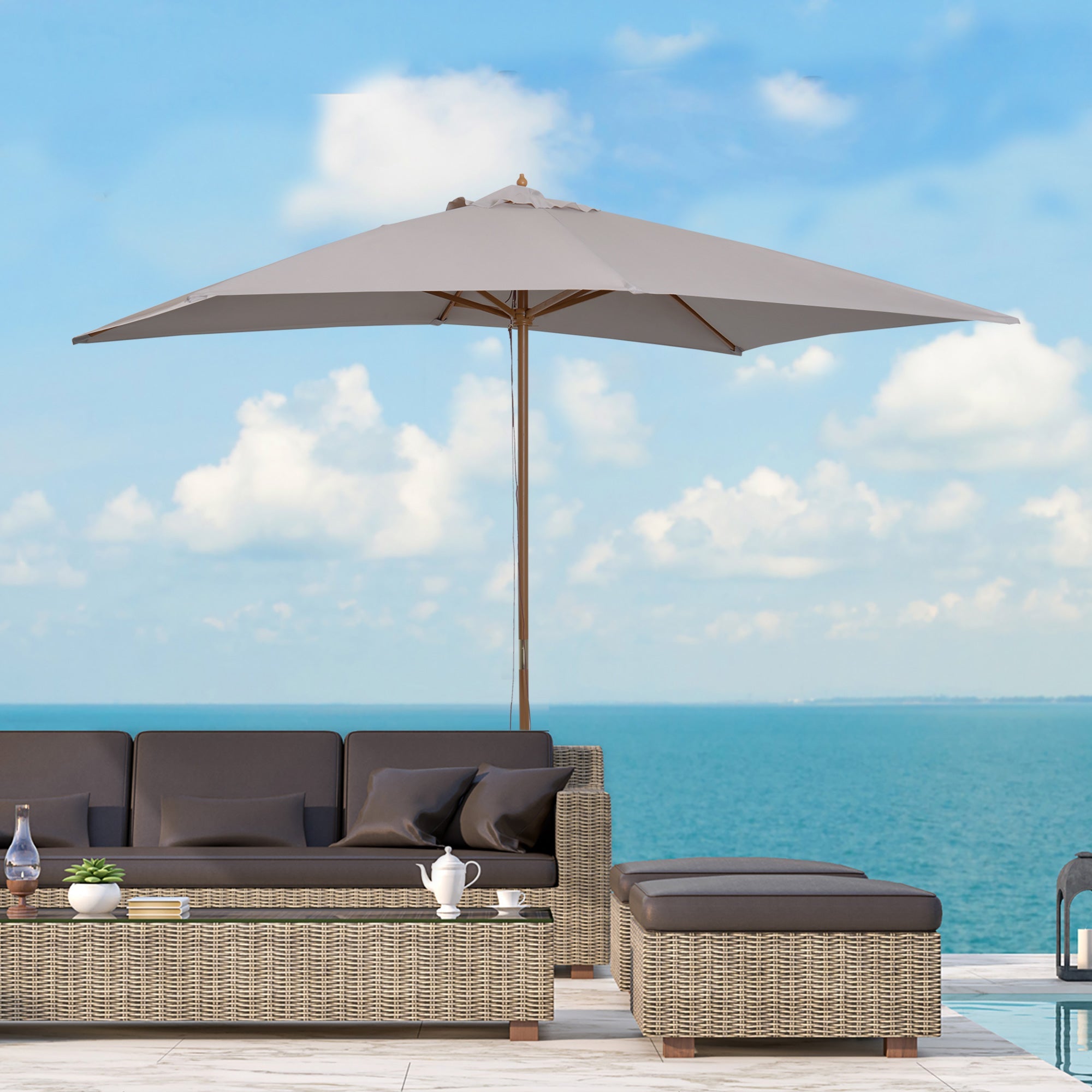 EasyComfort Ombrellone da Giardino 2x3 m Impermeabile, in Legno with Copertura Rimovibile in Poliestere, Grigio