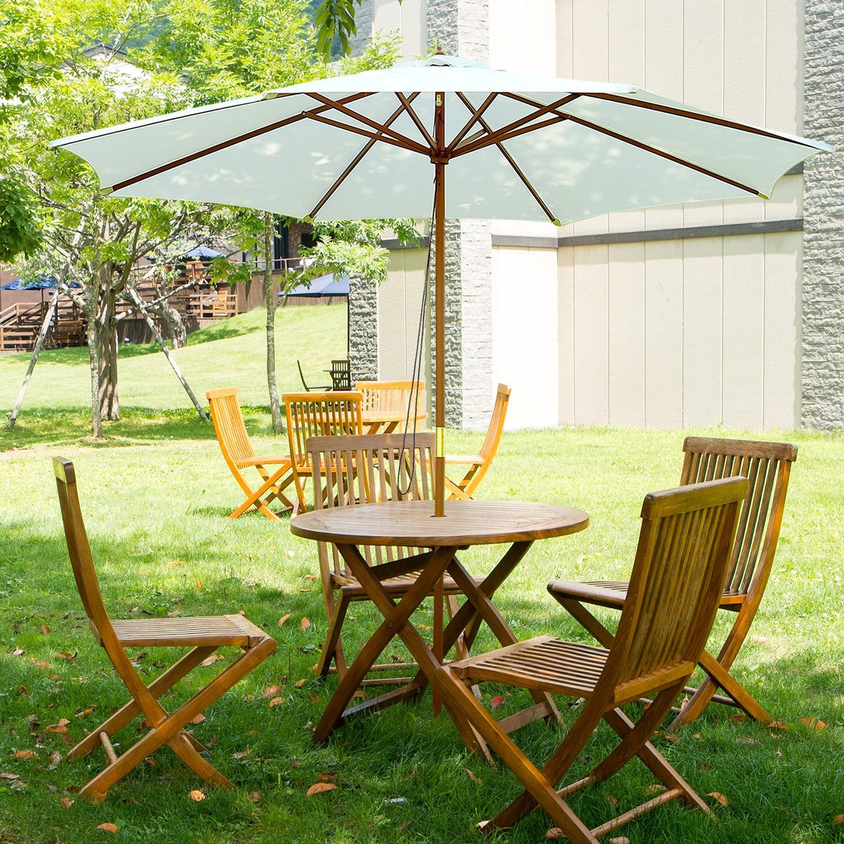 EasyComfort Garden Umbrella parasol 3*2.5m — 8-slat houten paal, crème