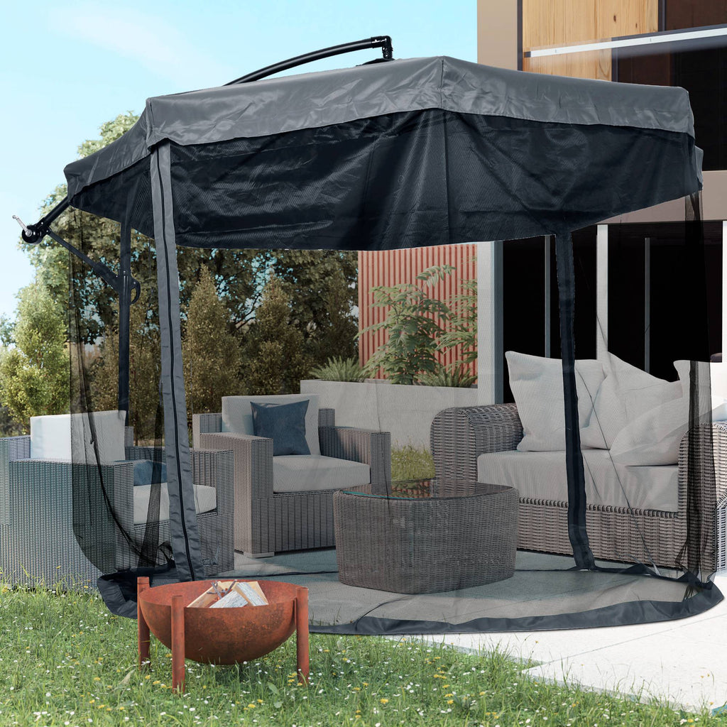 EasyComfort Ombrellone da Giardino 3x3 m with Zanzariera, Apertura a Manovella e Base a Croce, Grigio Scuro