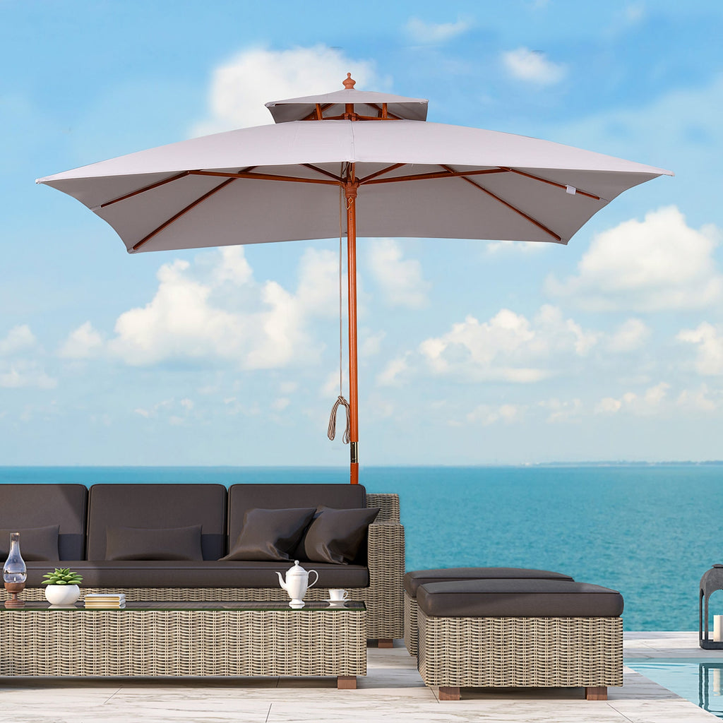 EasyComfort Ombrellone da Giardino 3x3m with 8 Stecche in Bambù e Copertura Parasole a 2 Livelli, Grigio