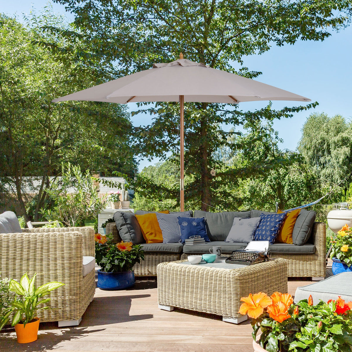 EasyComfort 6-spaaks tuinparasol 2.5x2.3m, grijs