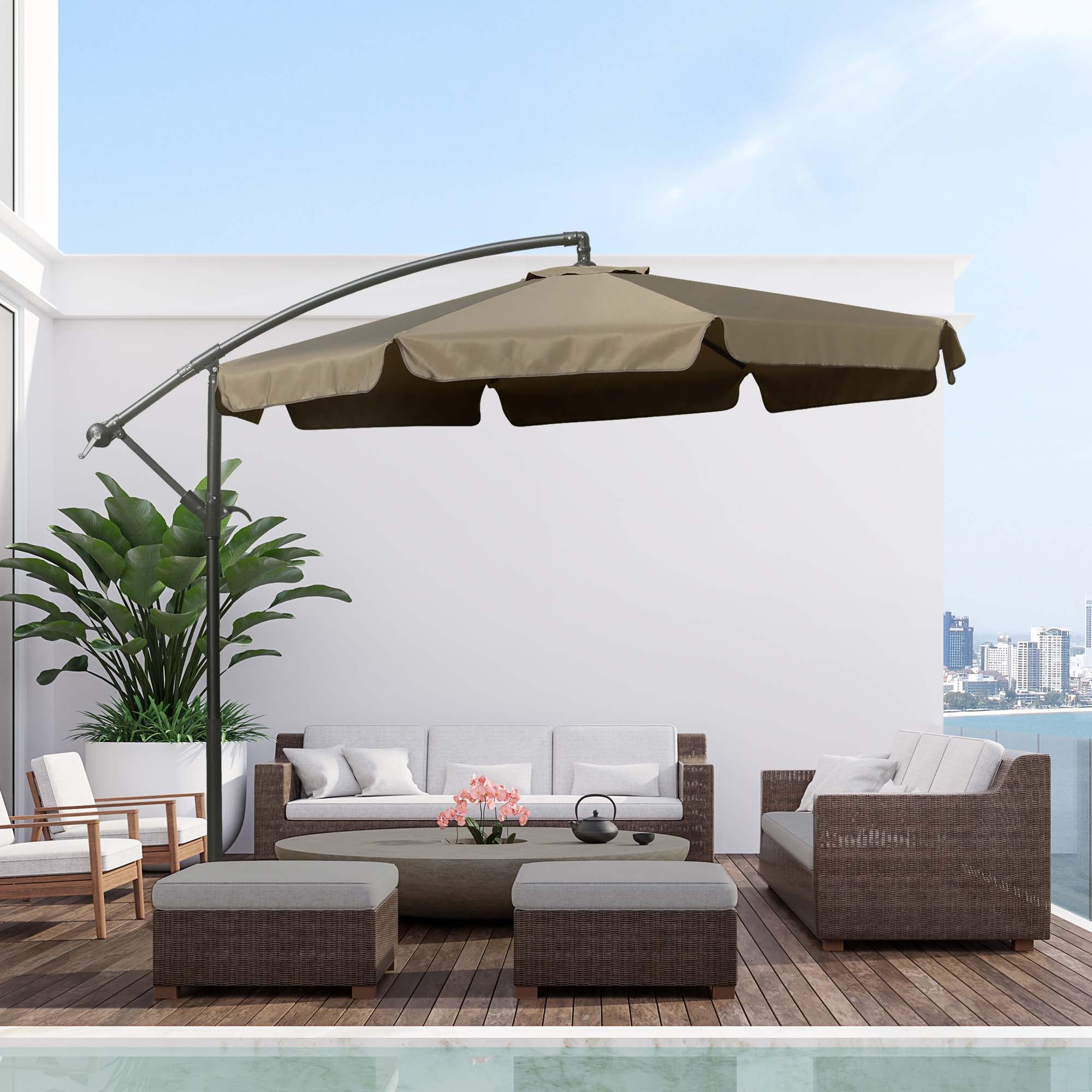 EasyComfort Ombrellone da Giardino a Braccio with Apertura a Manovella in Metallo e Poliestere, Ø2.7x2.7 m, Caffè