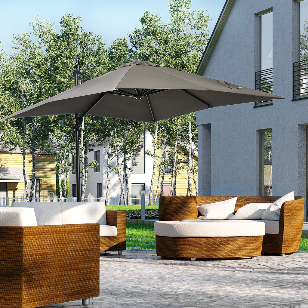 EasyComfort Ombrellone da Giardino a Manovella 2.5x2.5 m with Rotazione 360° e Parasole Regolabile, Grigio Chiaro