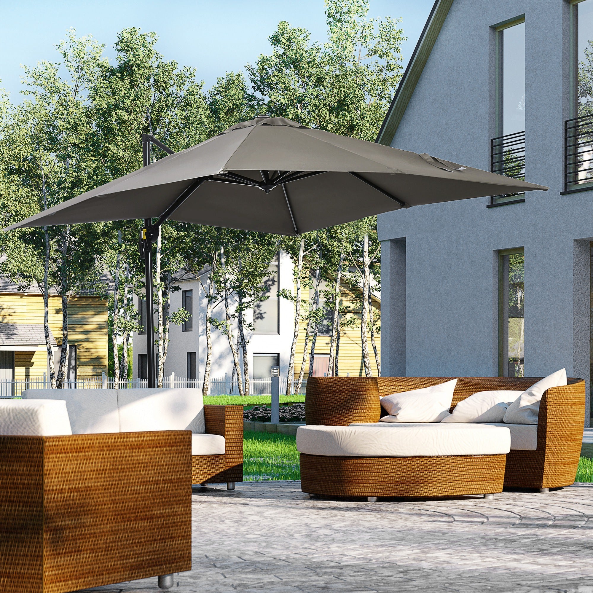 EasyComfort Ombrellone da Giardino a Manovella 2.5x2.5 m with Rotazione 360° e Parasole Regolabile, Grigio Chiaro