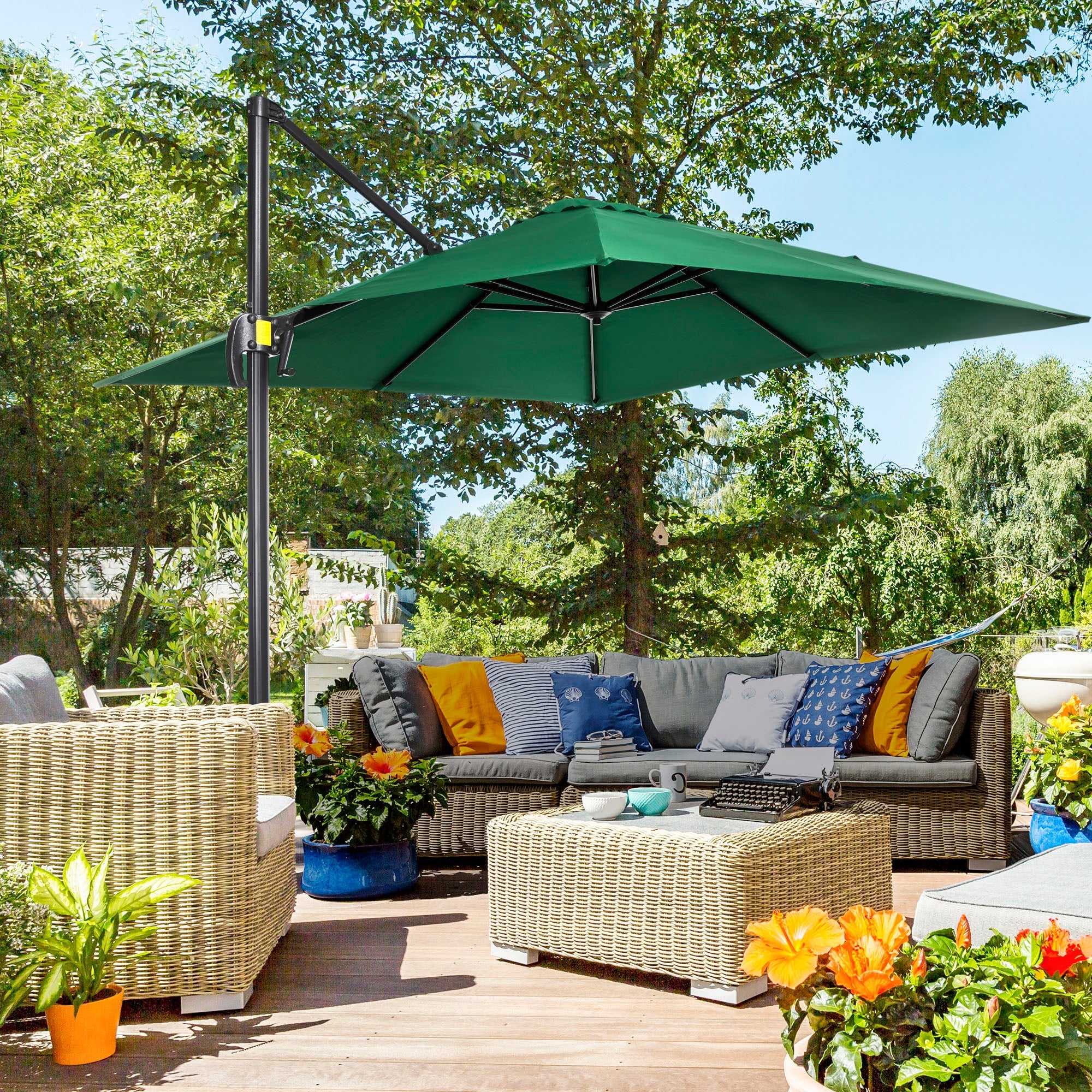 EasyComfort Parasol 2,5x2,5 m met slinger, 360° rotatie, groen
