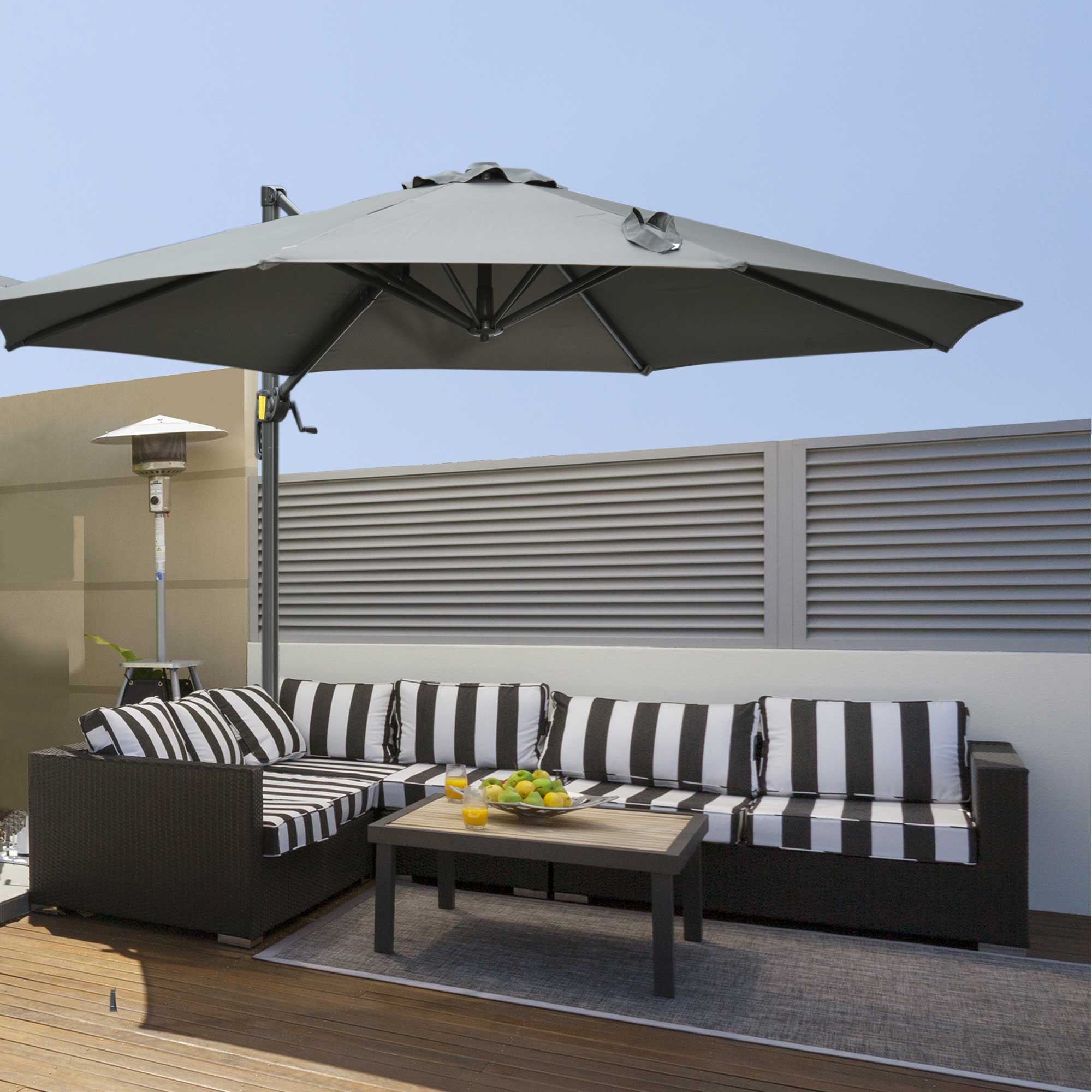 EasyComfort Ombrellone da Giardino a Manovella e a 8 Stecche with Angolazione Regolabile, Ø2.95x2.5 m, Grigio