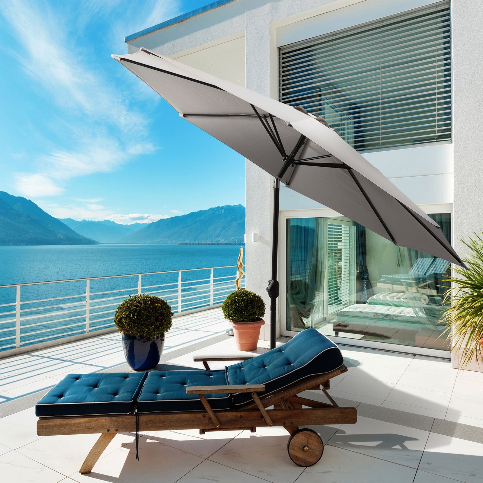 EasyComfort parasol 300x245 cm met slinger en kantelkop, grijs