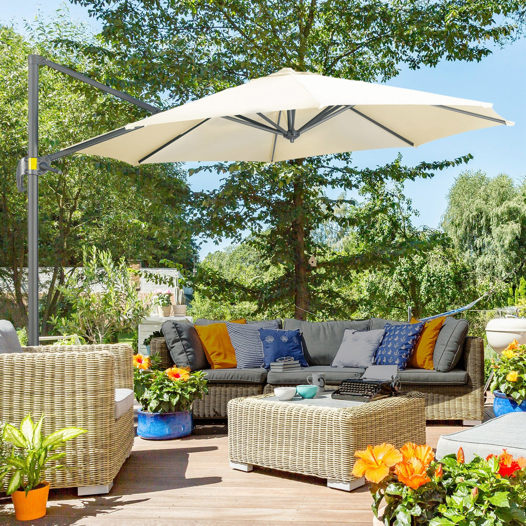 Easycomfort Ombrellone da Giardino Decentrato 3x2.5 m with Angolazione Regolabile e Girevole a 360°, Crema