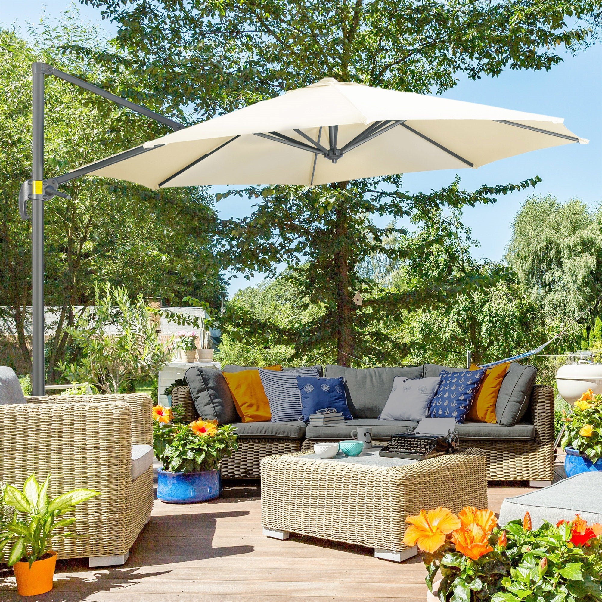 Easycomfort Ombrellone da Giardino Decentrato 3x2.5 m with Angolazione Regolabile e Girevole a 360°, Crema