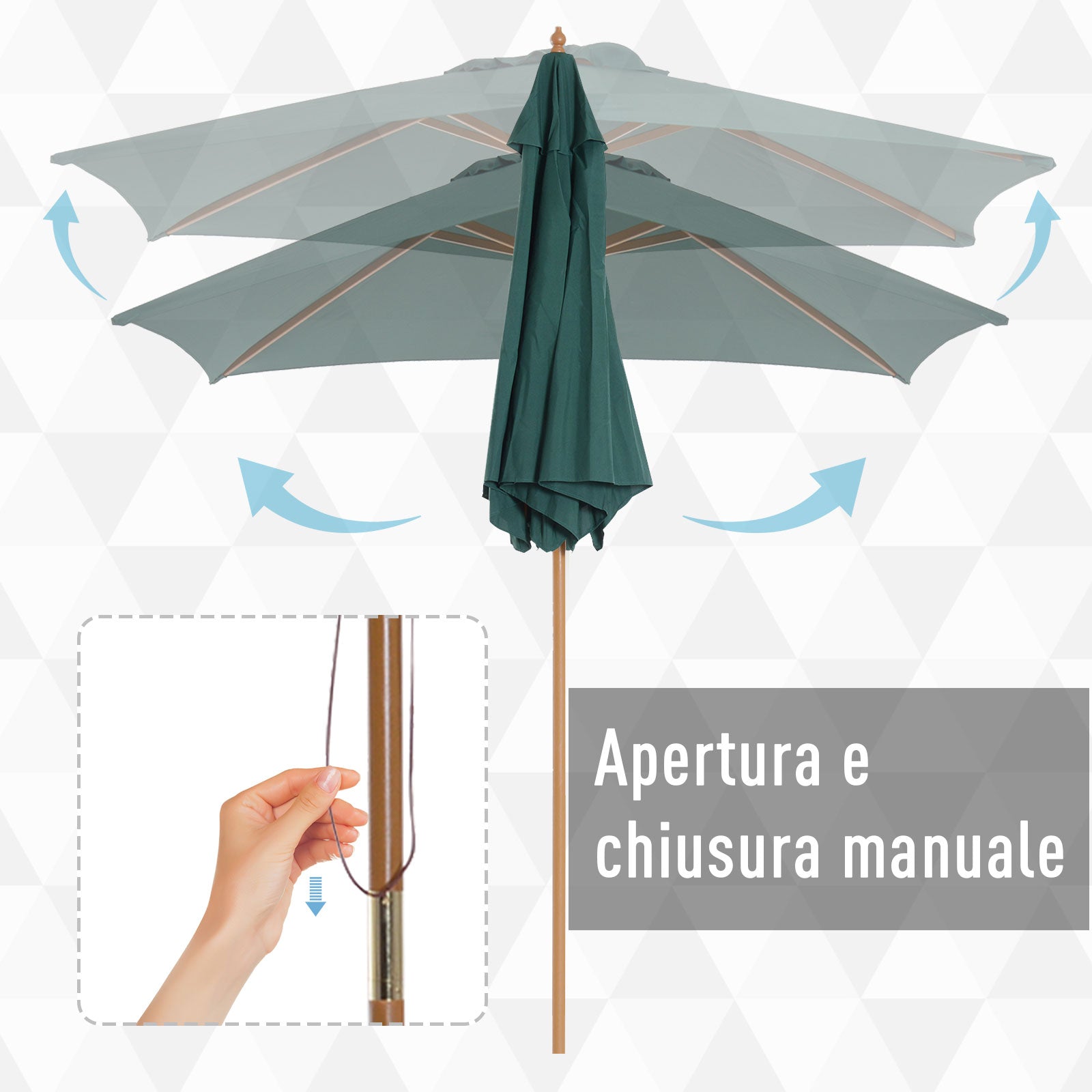 EASYCOMFORT Garden and Terrace Umbrella in Polyester Wood 2.5x2.3m Green
