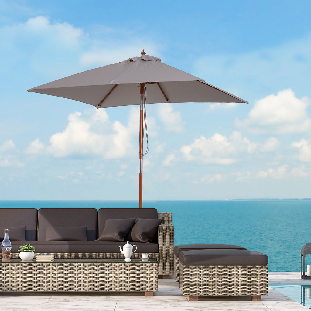 EASYCOMFORT Tilting Garden Umbrella 2x1.5 m 6 Ribs with Fir Wood Pole, Gray