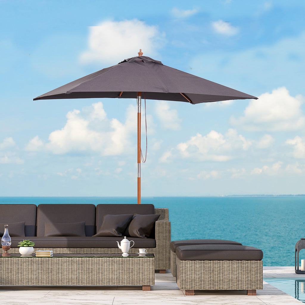 Easycomfort Ombrellone da Giardino Inclinabile 2x1.5 m with 6 Stecche e Palo in Legno di Abete, Grigio Scuro