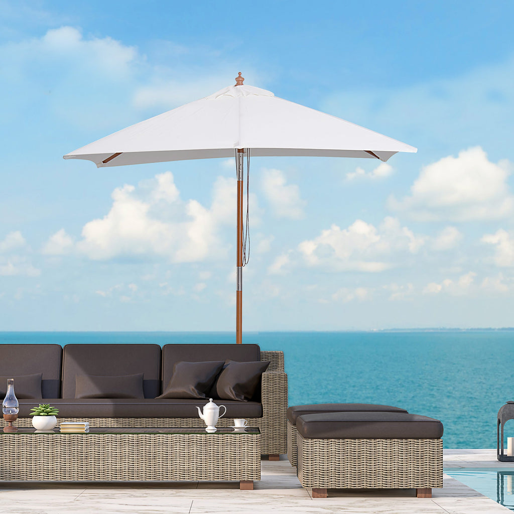 EASYCOMFORT Tilting Garden Umbrella 2x1.5m with 6 ribs with Fir Wood Pole and Rope, Beige