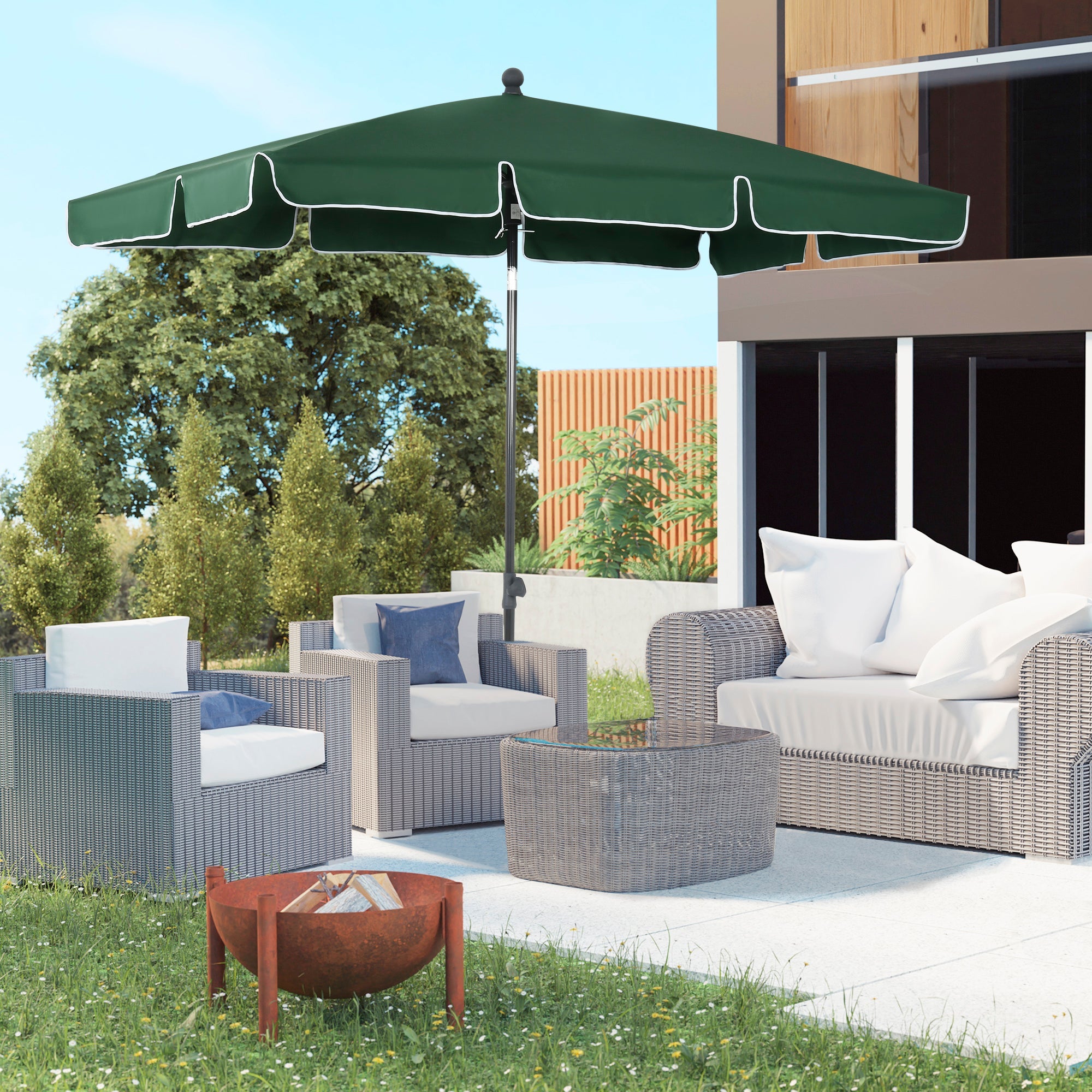 EasyComfort Ombrellone da Giardino Rettangolare 2x1.3m with Inclinazione Regolabile e Palo in Alluminio, Verde e black