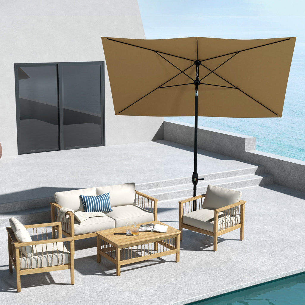 EasyComfort Tuinparasol rechthoek 3x2 m met slinger en kantelbaar, koffie