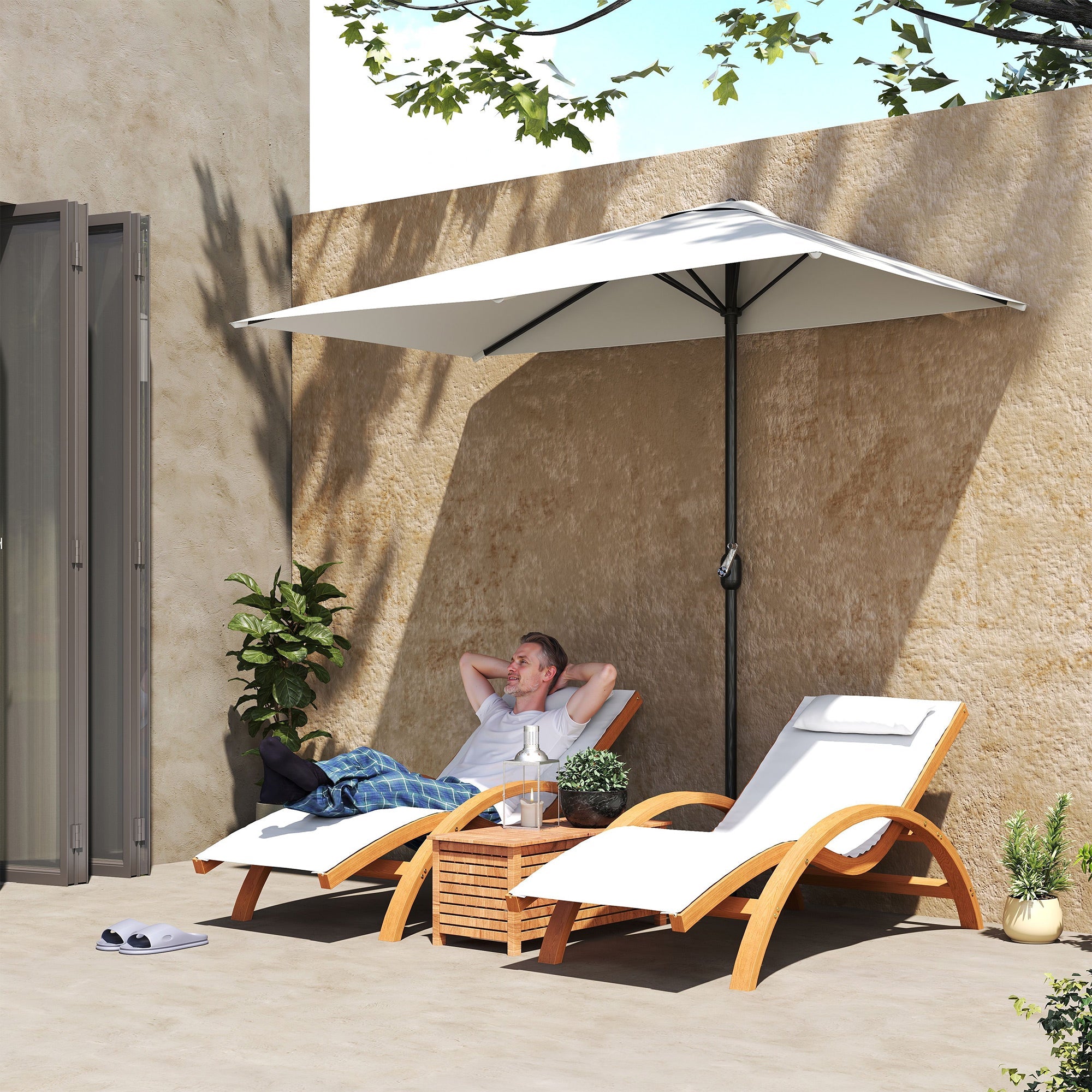 EasyComfort Mezzaluna wandparasol rechthoekig 230×130 cm, crème