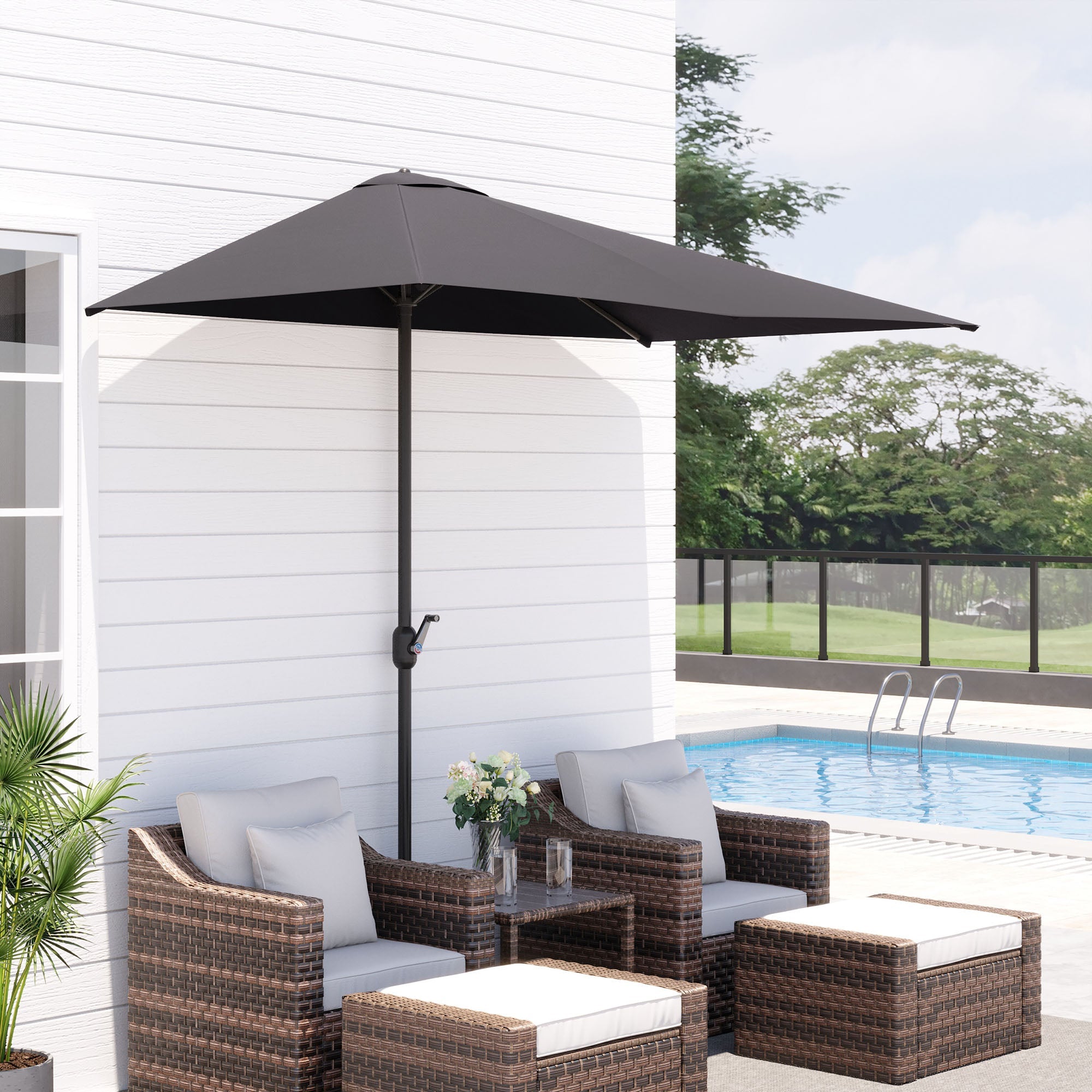 EasyComfort Ombrellone da Parete Mezzaluna Salvaspazio with Apertura a Manovella, Grigio