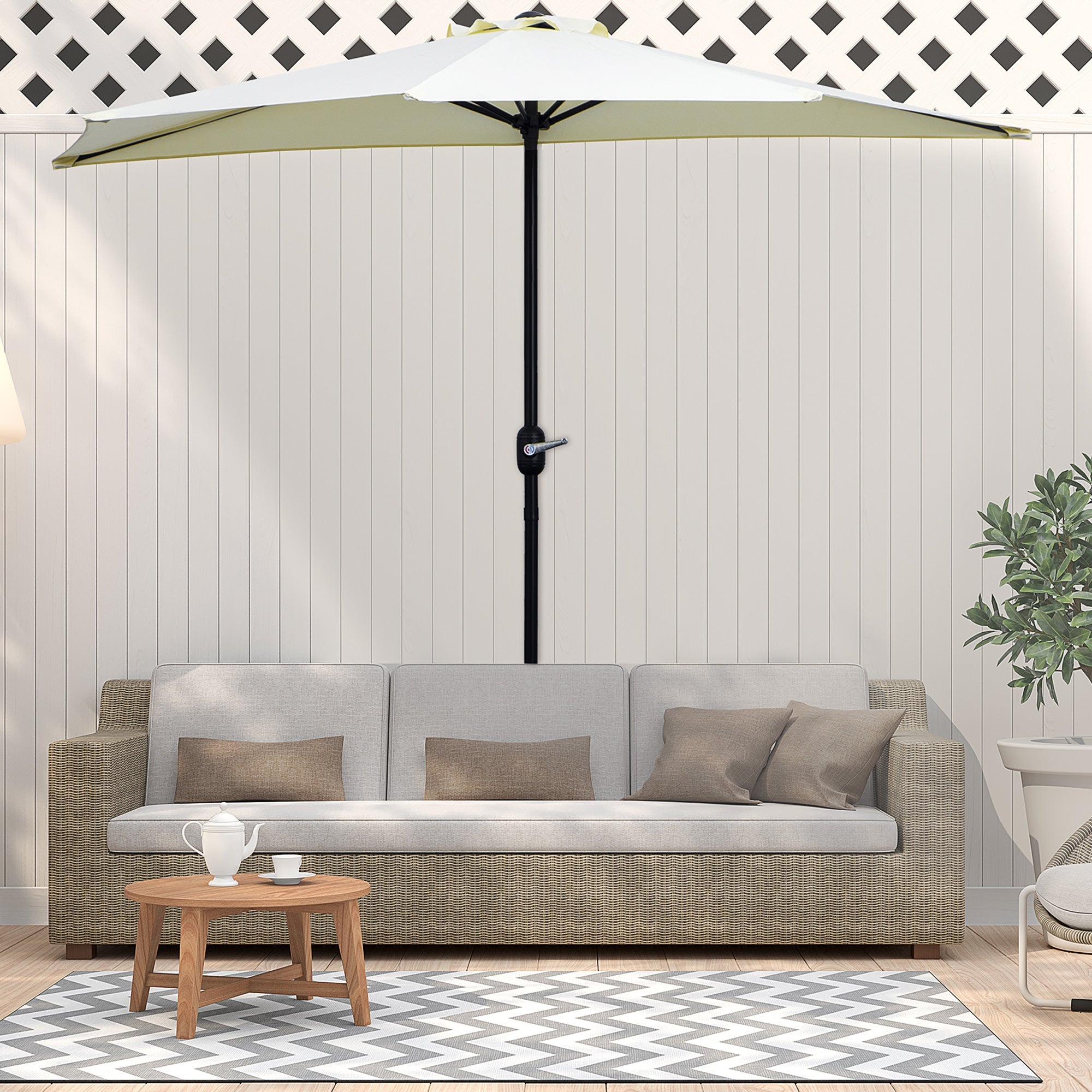 EasyComfort Ombrellone da Terrazza a Mezzaluna with Apertura a Manovella e Palo a 2 Sezioni, 2.6x1.35 m, Beige