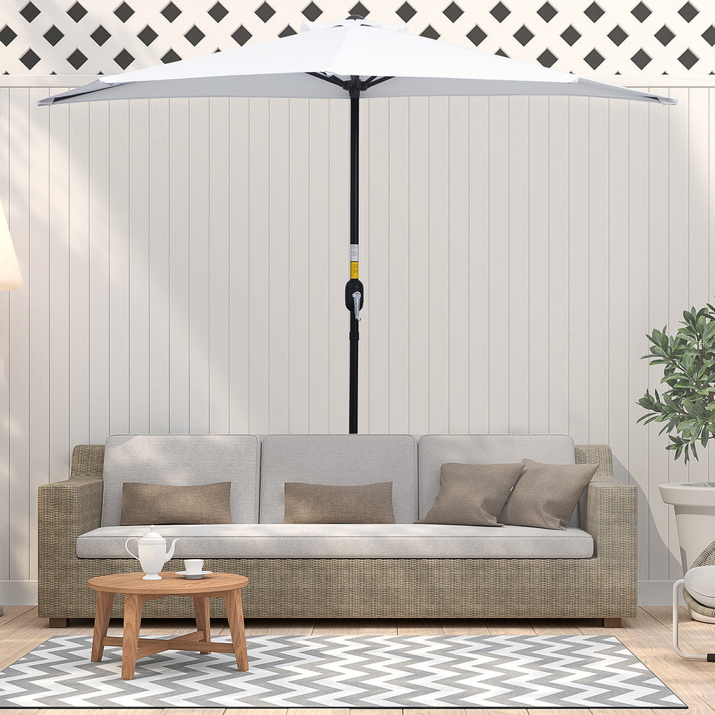 EasyComfort Ombrellone da Terrazza a Mezzaluna with Apertura a Manovella e Palo a 2 Sezioni, 2.6x1.35 m, white