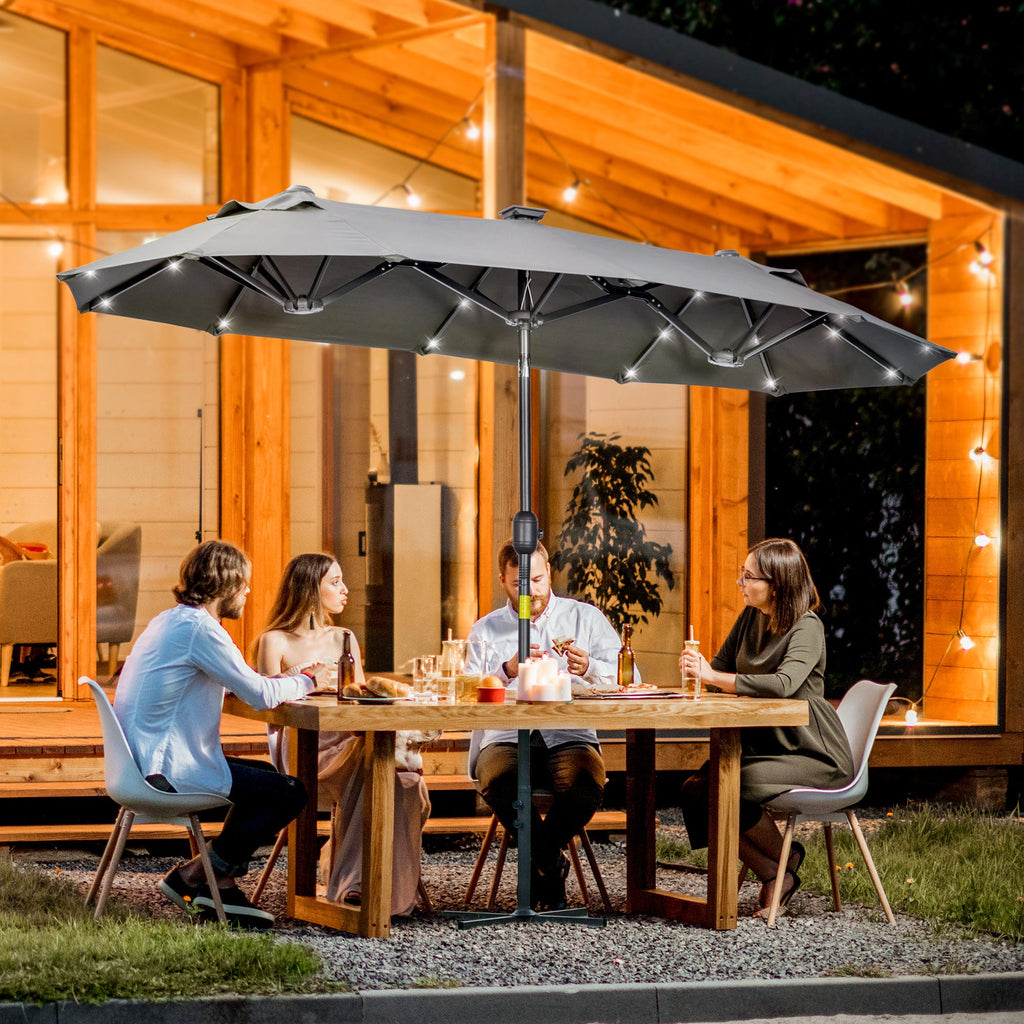 EasyComfort dubbele parasol met zonne-LED's 295x150x219 cm, grijs