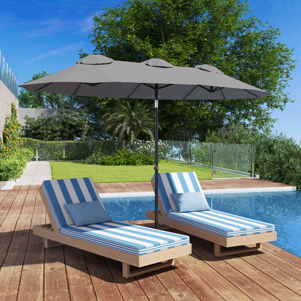 EasyComfort Ombrellone Doppio Inclinabile a 45° with Manovella e Prese d'Aria, in Acciaio e Poliestere, 285x147x227 cm, Grigio