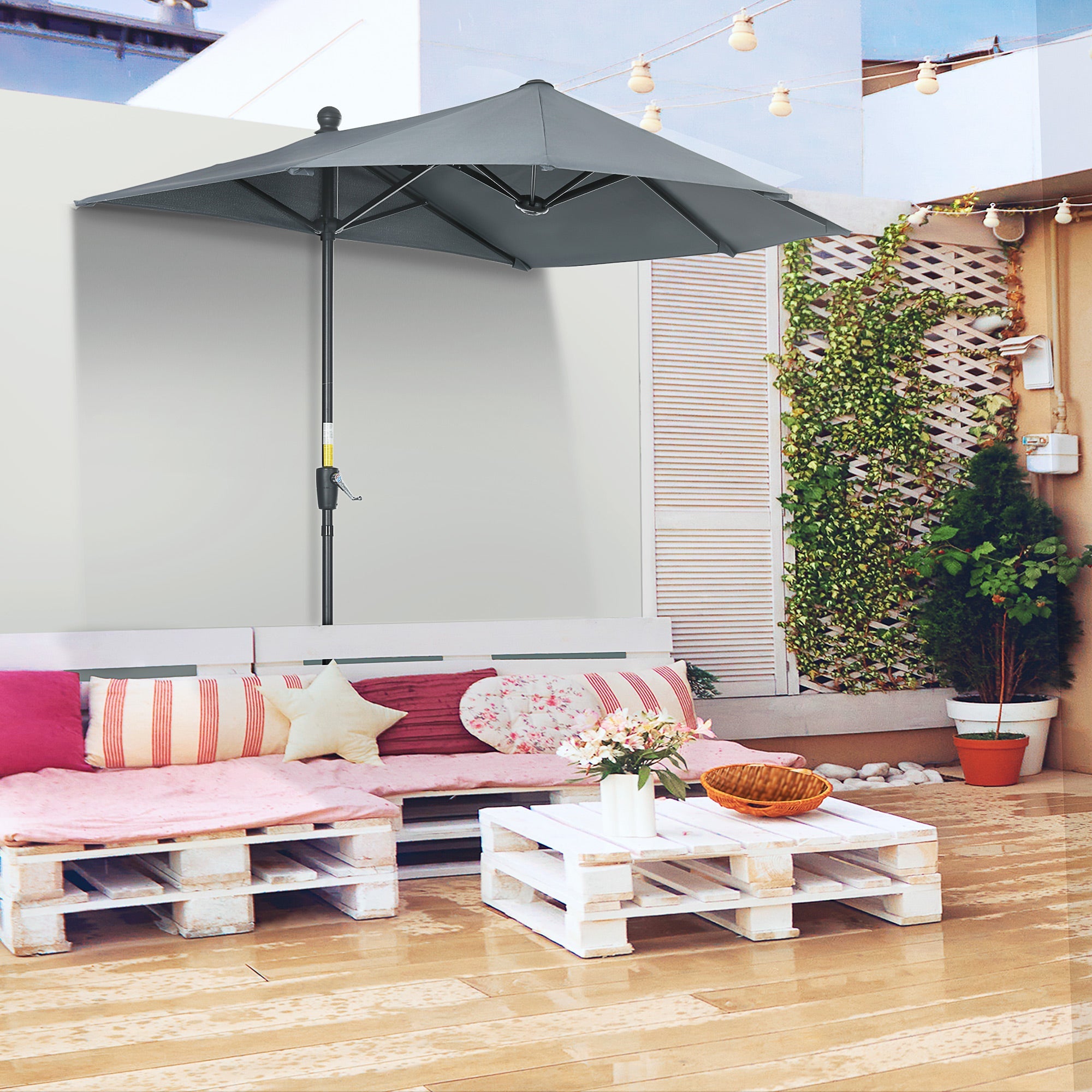 EasyComfort Semicirkelparasol met slinger en UV-kap, 200x190x240 cm