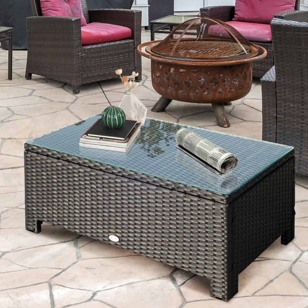 EasyComfort Ousunny Tavolino da Esterni in Rattan PE with Piano in Vetro Temperato, 85x50x39cm, black