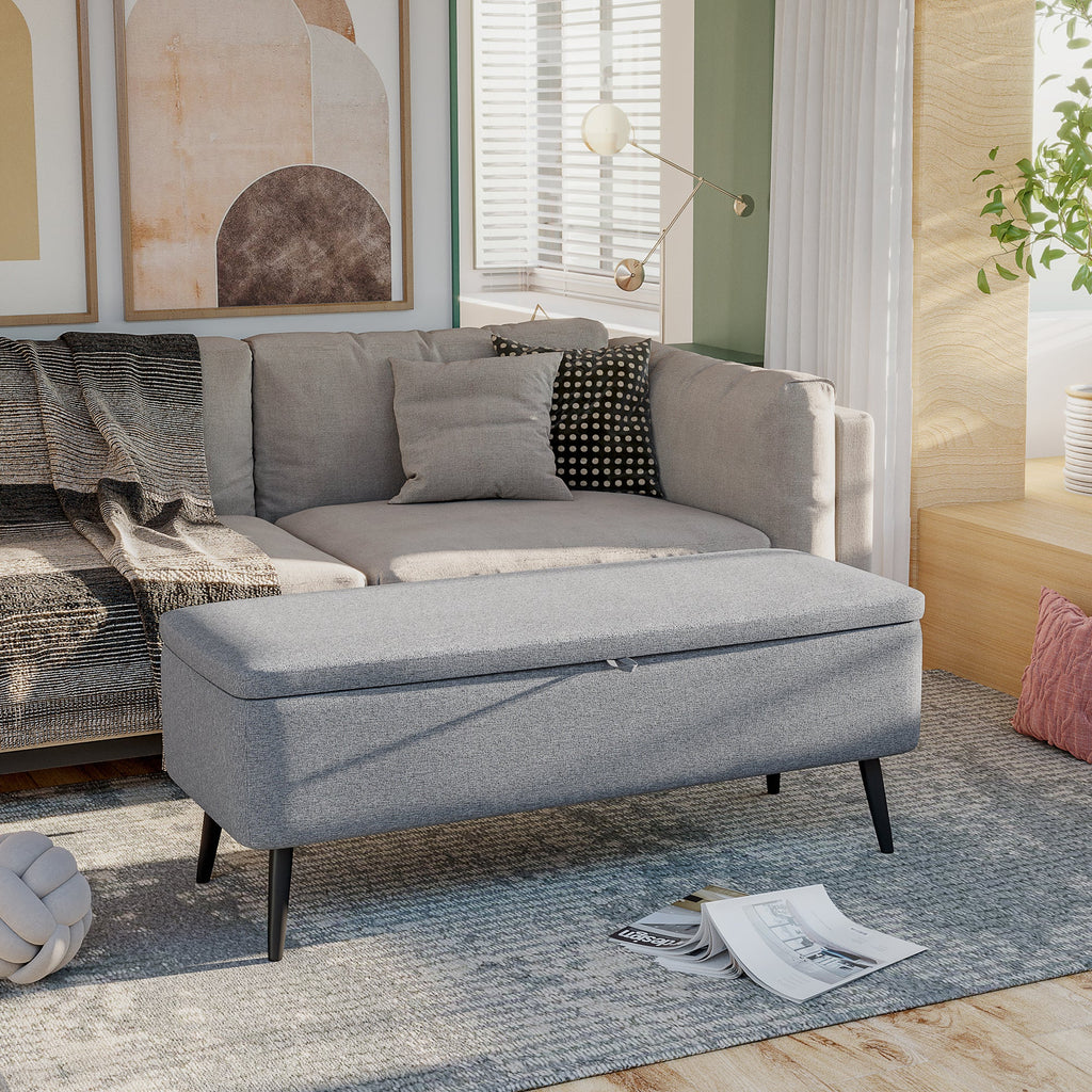 EasyComfort Panca Contenitore in Tessuto Effetto Velluto, per Camera, Soggiorno e Ingresso, 101x38.5x44.5 cm, Grigio