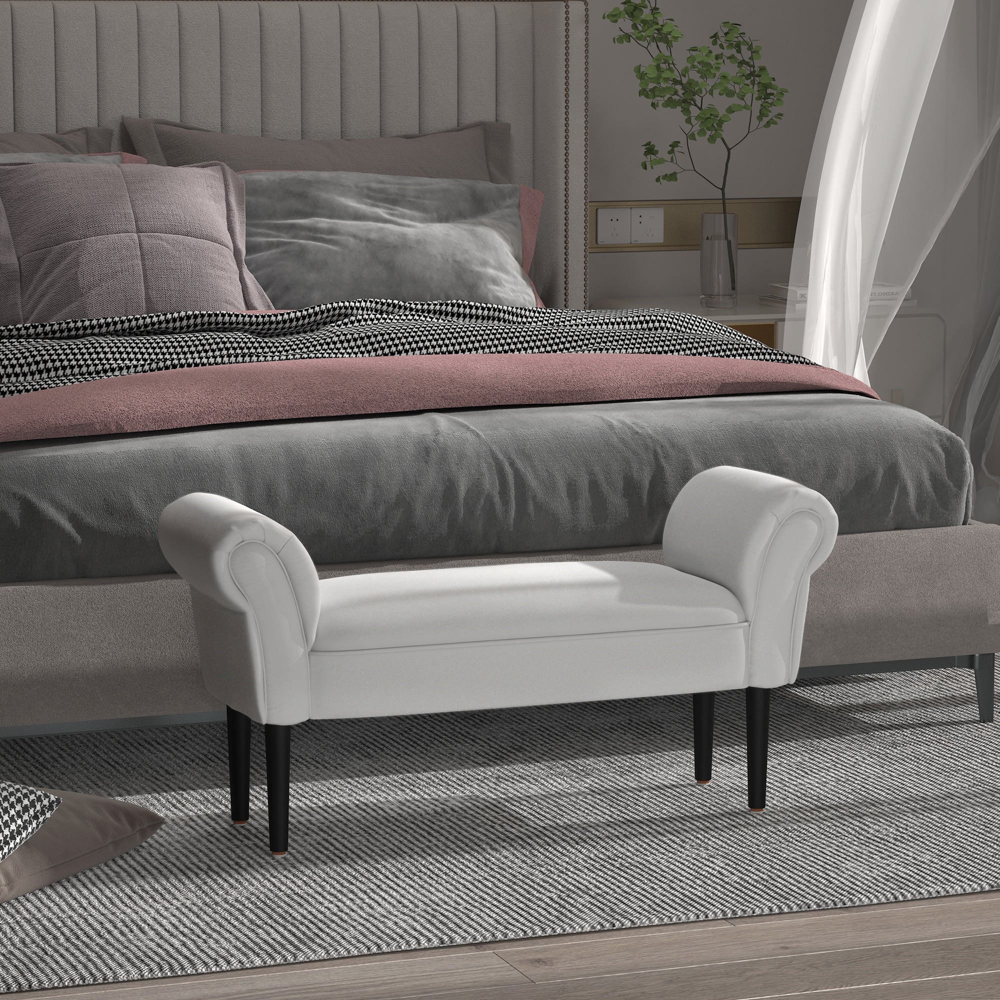 Easycomfort Panca Fondo Letto with Braccioli Arrotolati, Panca Imbottita per Camera da Letto, Grigio, 102x36x51cm
