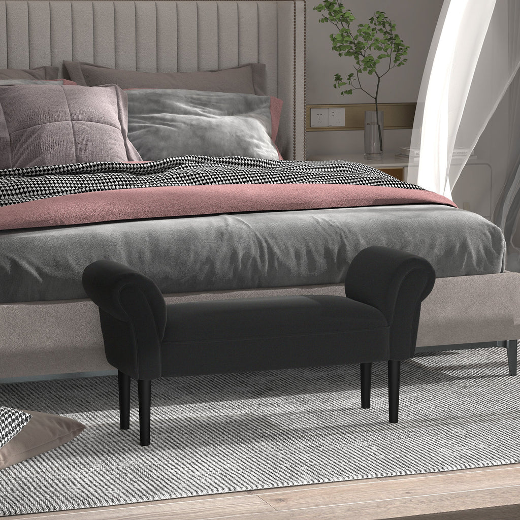 EasyComfort Panca Fondo Letto Imbottita with Braccioli Arrotolati, 102x35x51cm, black