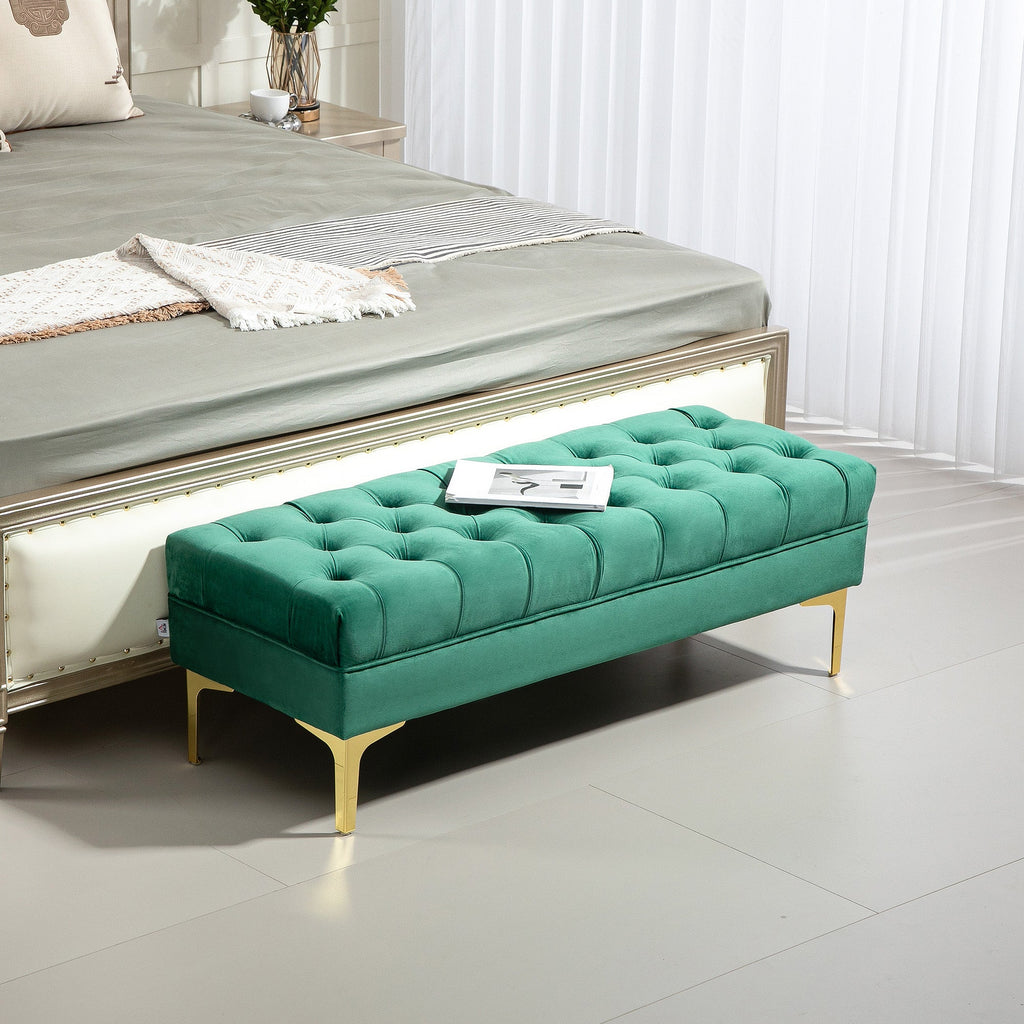 EasyComfort Panca Fondo Letto Imbottita with Rivestimento Trapuntato in Tessuto Effetto Velluto, 118x45x42 cm, Verde Scuro