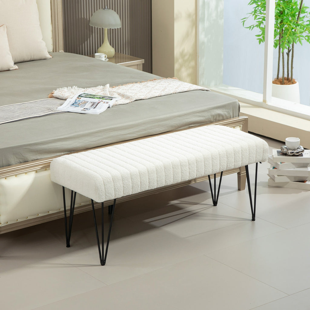 EasyComfort Panca Fondoletto Moderna with Gambe a Forcina, in Tessuto Effetto Ciniglia, Legno e Metallo, 118.5x46x49.5 cm, Crema