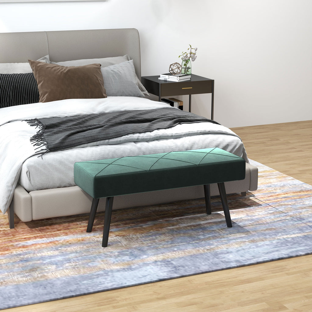 EasyComfort Panca Imbottita Fondoletto in Tessuto Effetto Velluto e Acciaio, 100x36x45 cm, Verde e black