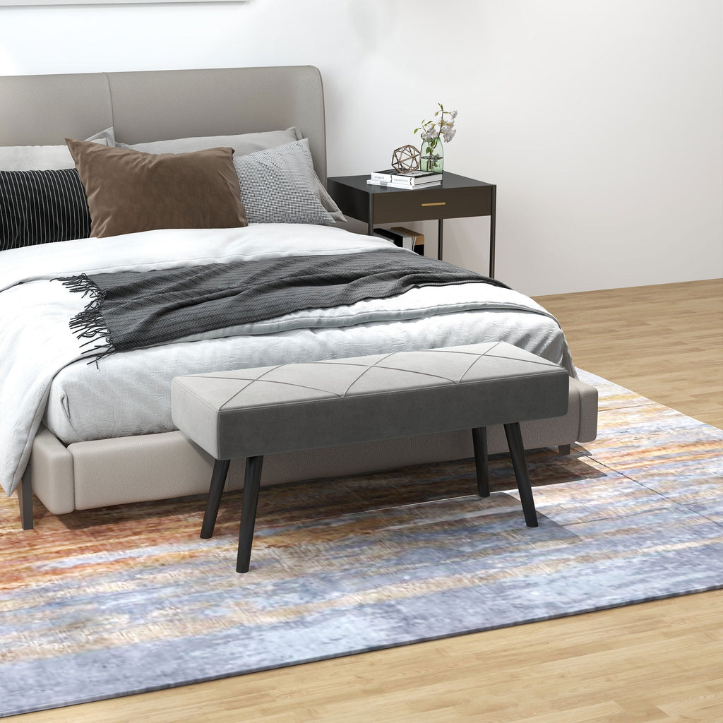 EasyComfort Panca Imbottita Fondoletto in Velluto with Gambe in Acciaio, 100x36x45cm, Grigio