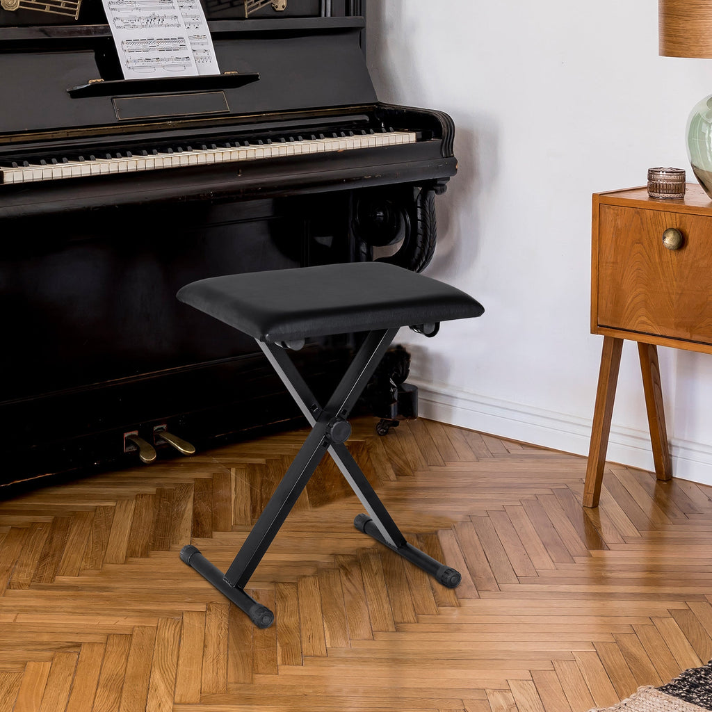 Easycomfort Panca per Pianoforte Imbottita Altezza Regolabile Pieghevole Antiscivolo, black, 39x29x47cm