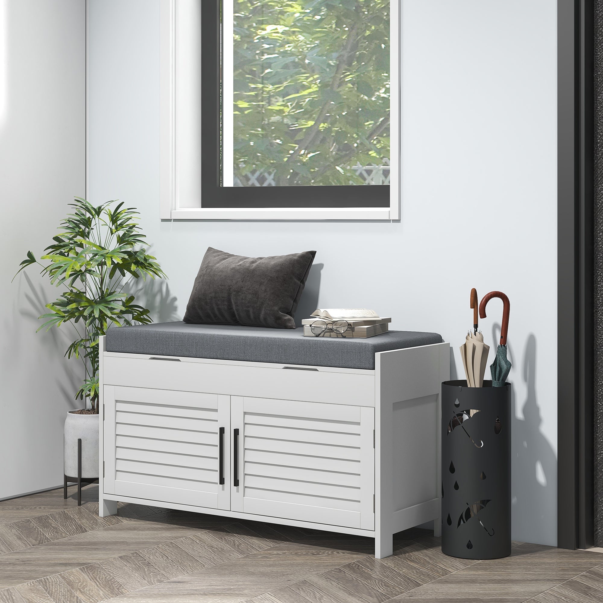 EasyComfort Schoenenbank met verstelbare plank, 90x36x50 cm, wit/grijs